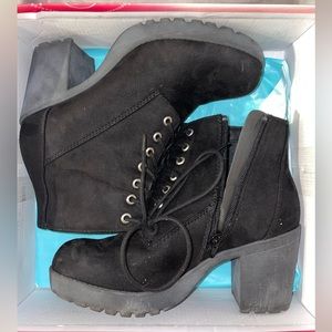 Black suede lace up heel booties